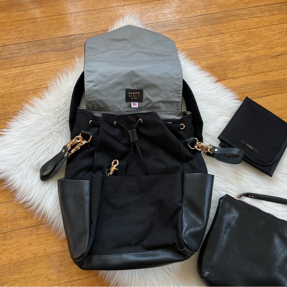 NEW Leader Bag Co leather and canvas backpack diaper bag - Picture 6 of 11